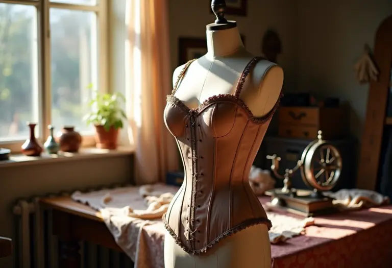 Espartilho vintage em atelier iluminado