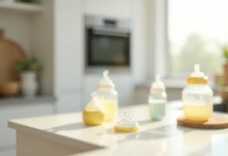 Esterilizador de mamadeira para microondas em cozinha moderna e iluminada