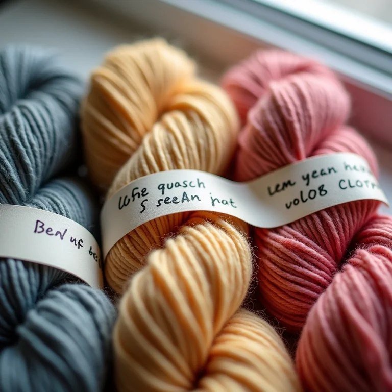 Etiquetas manuscritas em novelos de lã