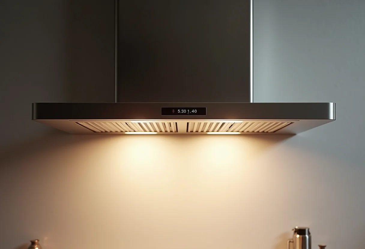 Exaustor de cozinha brilhando e limpo