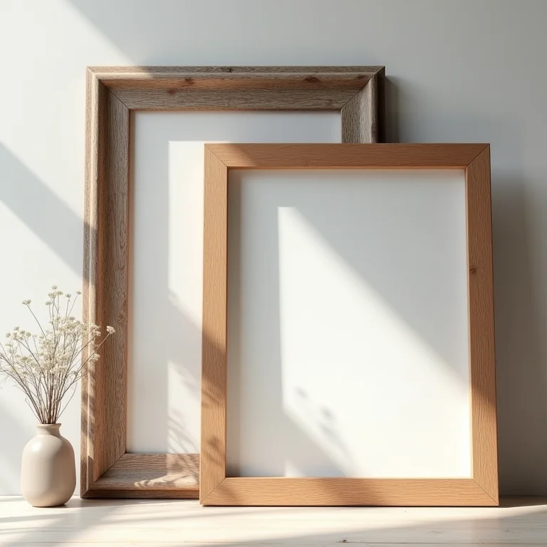 Exemplos de pátina clássica e moderna em molduras de madeira.