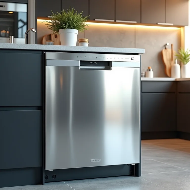 Exterior limpo de uma lava-louças de aço inoxidável