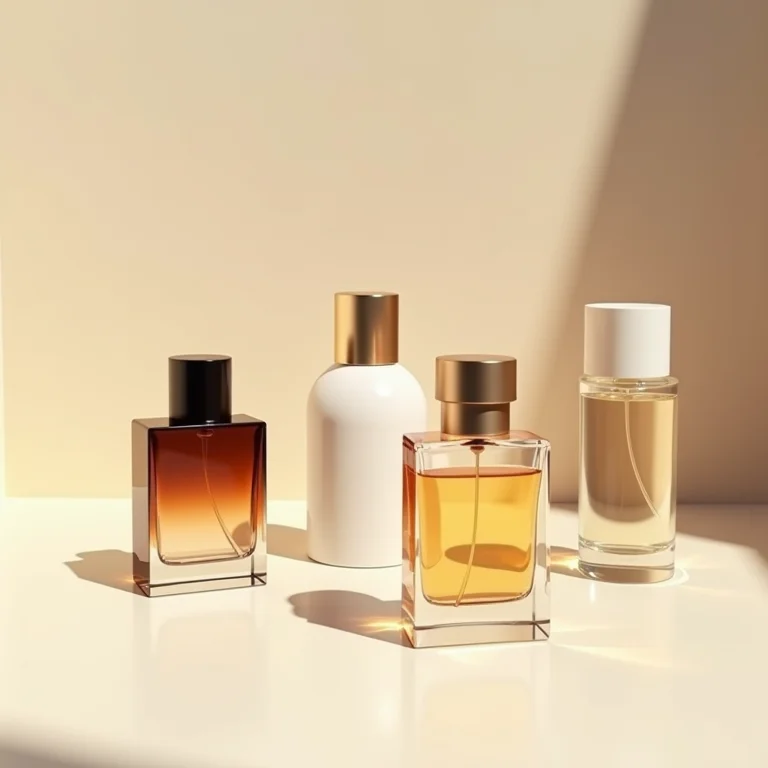 Frascos de perfume exibidos em um estilo minimalista