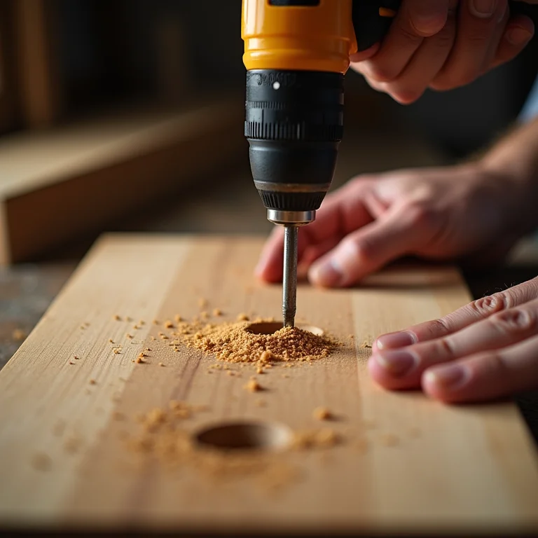 Furando a madeira para o balanço suspenso DIY