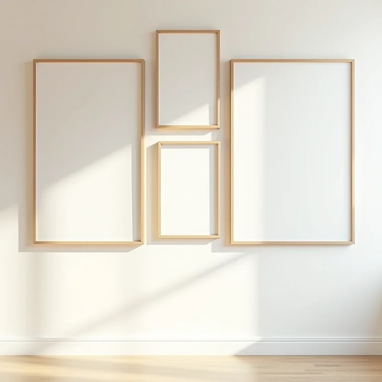 Galeria de arte na parede com quadros de diferentes tamanhos