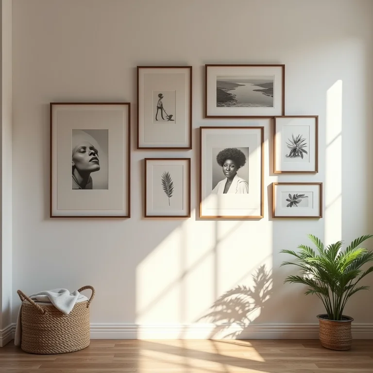 Galeria de quadros e posters DIY em uma parede.