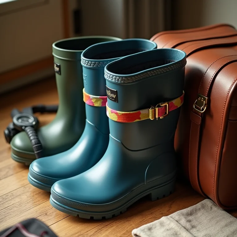 Galochas dobráveis enroladas e compactas