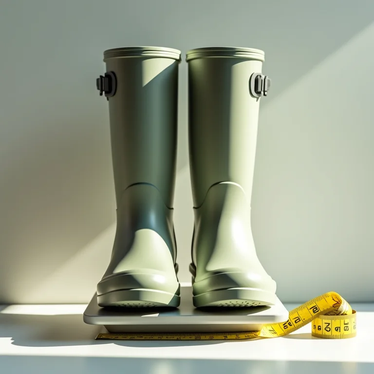 Galochas sendo pesadas em balança minimalista