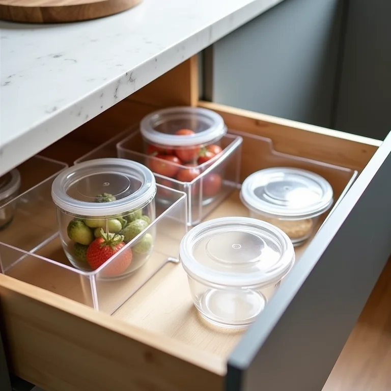 Gaveta da cozinha organizada com divisórias