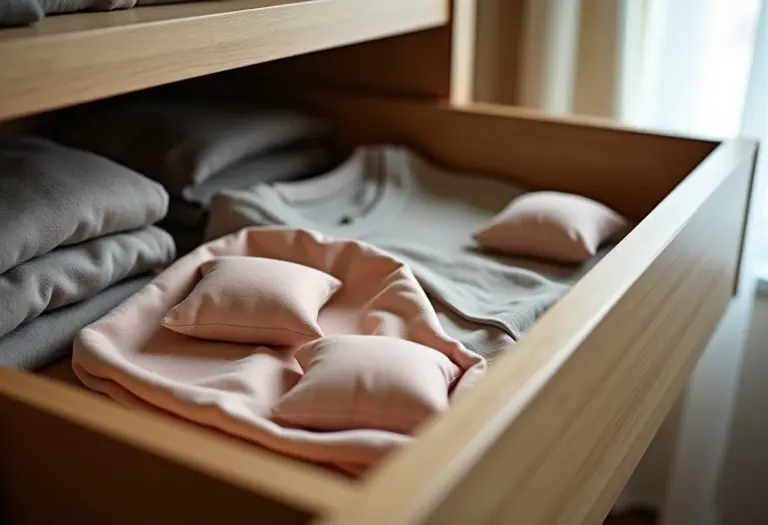 Gavetas impecáveis com sachês perfumados.