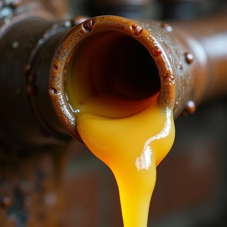 Gordura solidificada obstruindo o interior de um cano