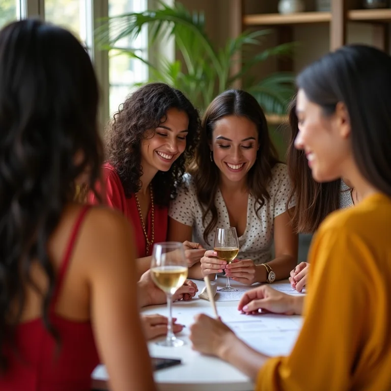 Grupo de mulheres diversas escolhendo a data do chá de panela em um calendário