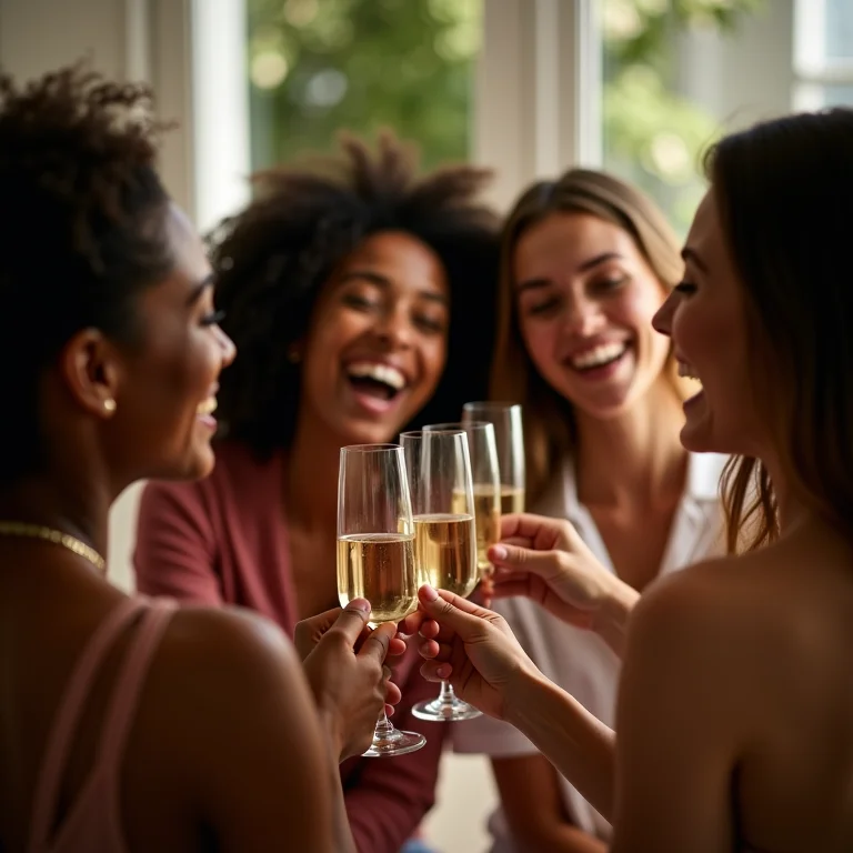 Grupo diverso de amigos brindando em festa de Ano Novo