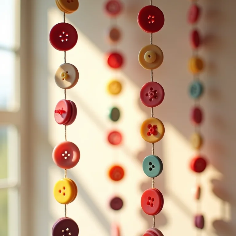 Guirlandas de botões coloridos como decoração criativa para a casa.