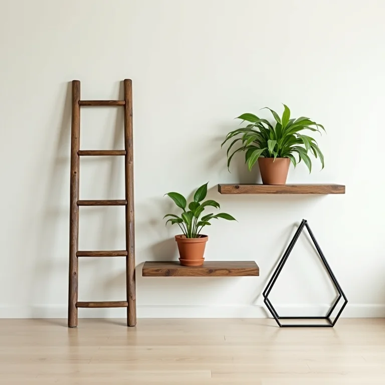 Ideias criativas de prateleiras DIY para plantas.