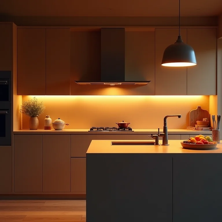 Iluminação moderna e aconchegante em cozinha