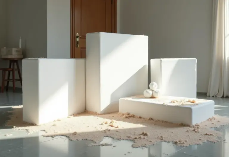 Isopor sujo e materiais de limpeza em composição minimalista