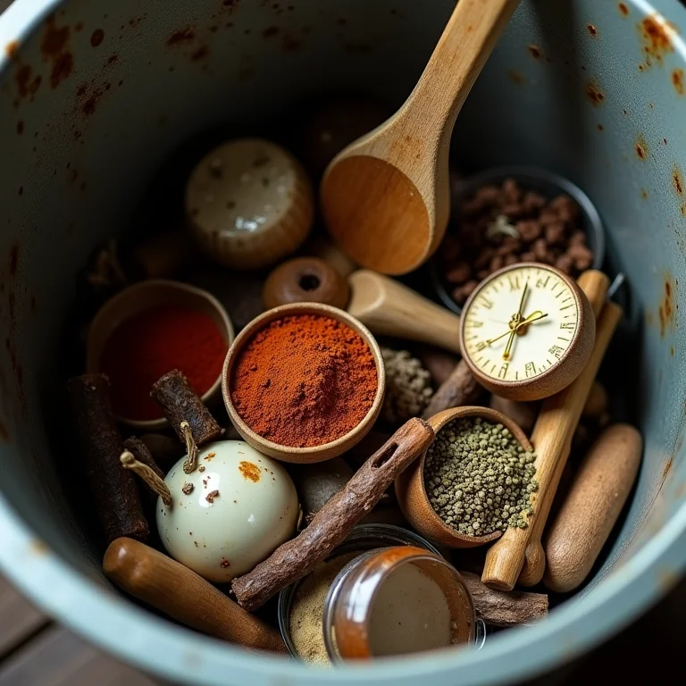 Itens de cozinha descartados em lixo reciclável