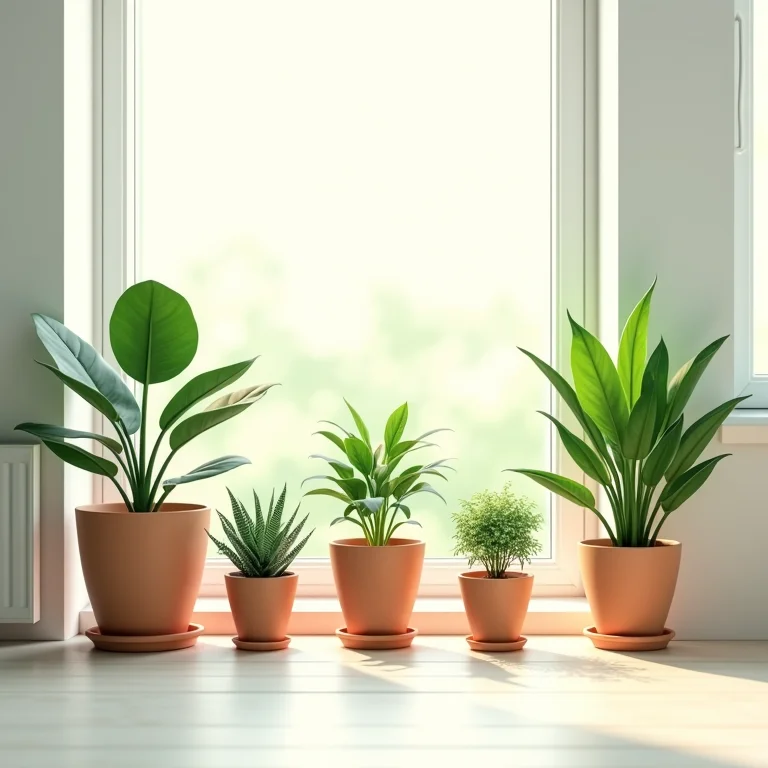 Jardim interno com diversas plantas em vasos