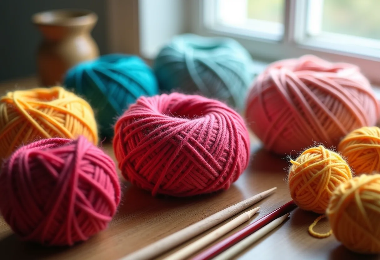 Lãs e novelos coloridos organizados por cor