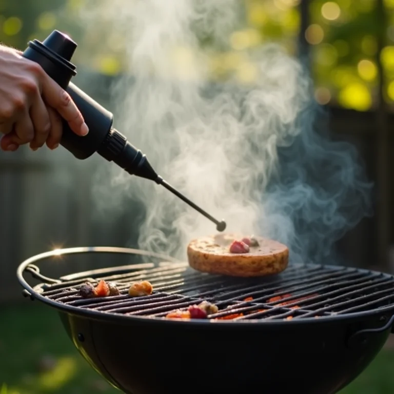 Limpador a vapor sendo usado em grelha de churrasqueira