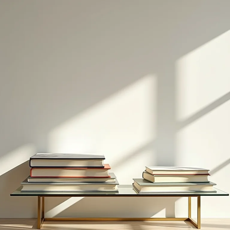 Livros em destaque em mesa de centro de vidro