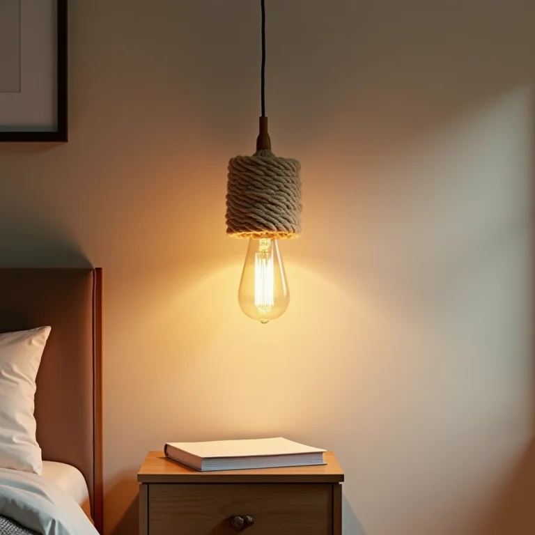 Luminária rústica feita com corda.