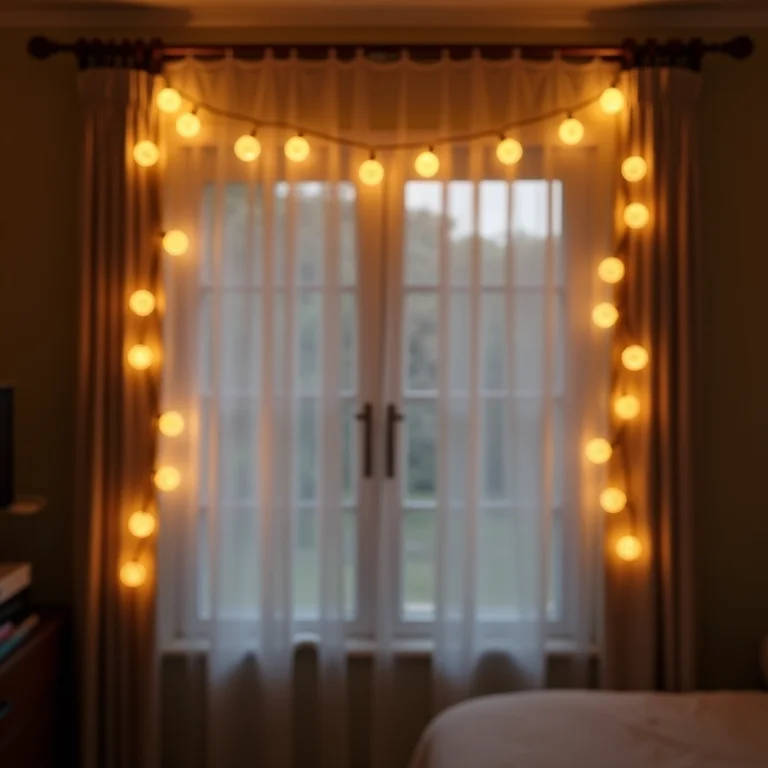 Luzinhas elegantemente dispostas em uma cortina.
