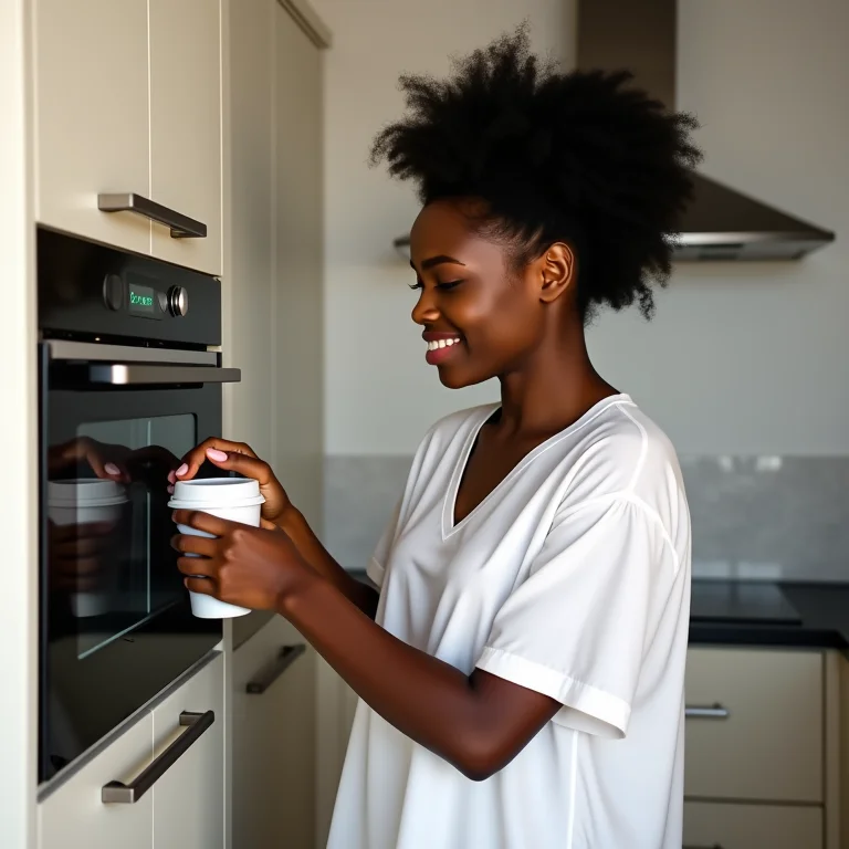 Mãe usando esterilizador de mamadeira para microondas