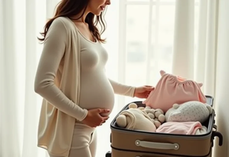 Mala de maternidade organizada com itens essenciais para o bebê e a mãe