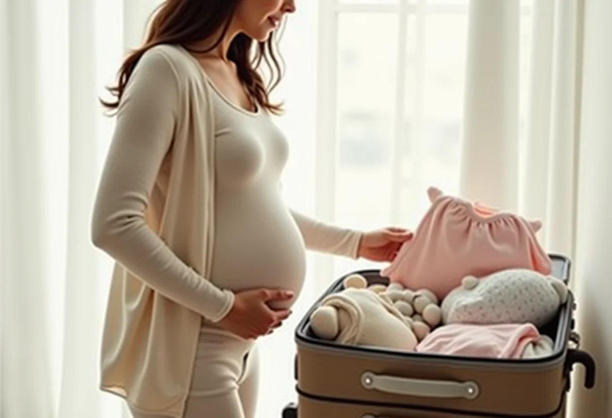 Mala de maternidade organizada com itens essenciais para o bebê e a mãe