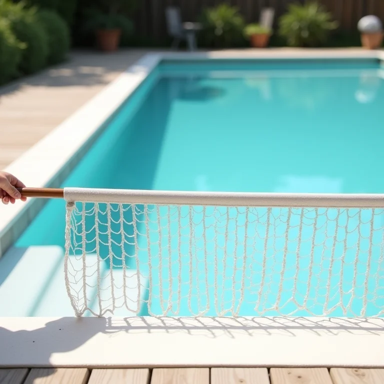 Mão escolhendo a rede ideal para limpar a piscina