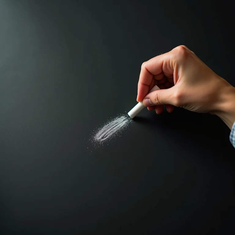 Mão testando superfície da parede lousa com giz