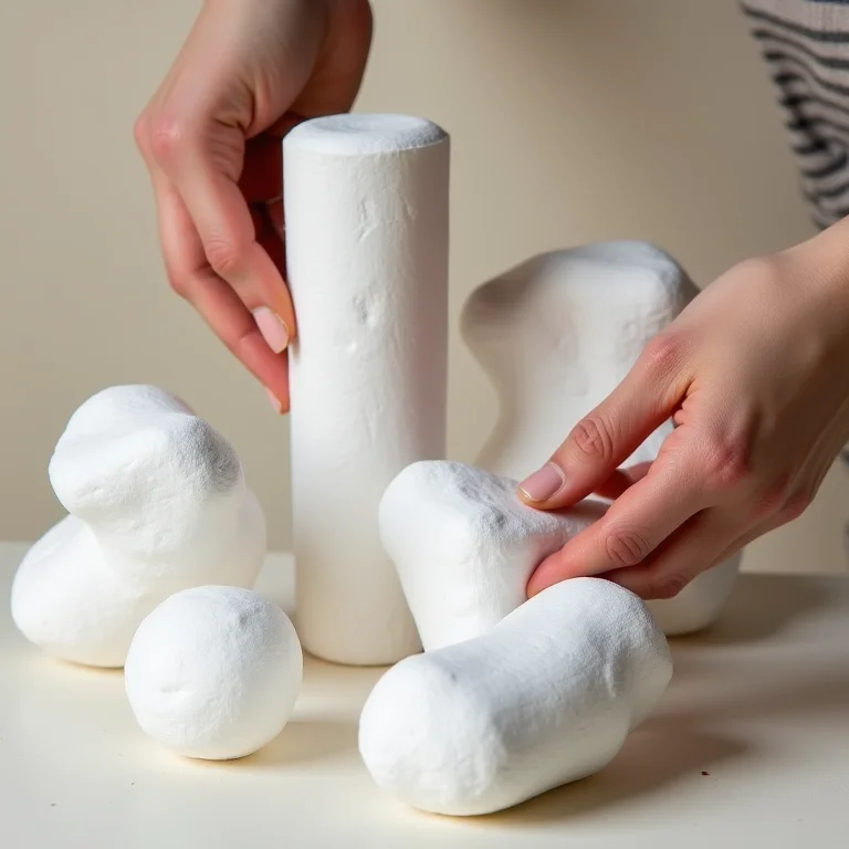 Mãos criando arte com isopor reaproveitado