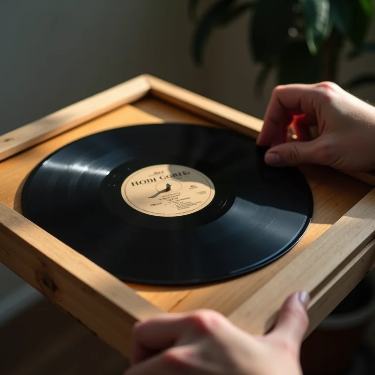 Mãos emoldurando capa de disco de vinil