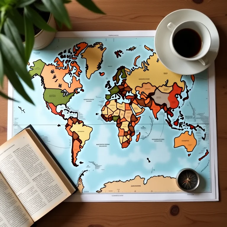 Mapa e acessórios de viagem para planejar roteiro de motorhome.