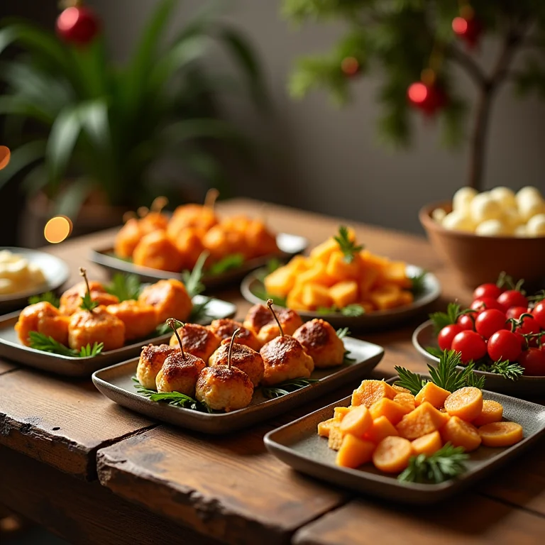 Mesa de buffet com aperitivos e petiscos para festa de Ano Novo