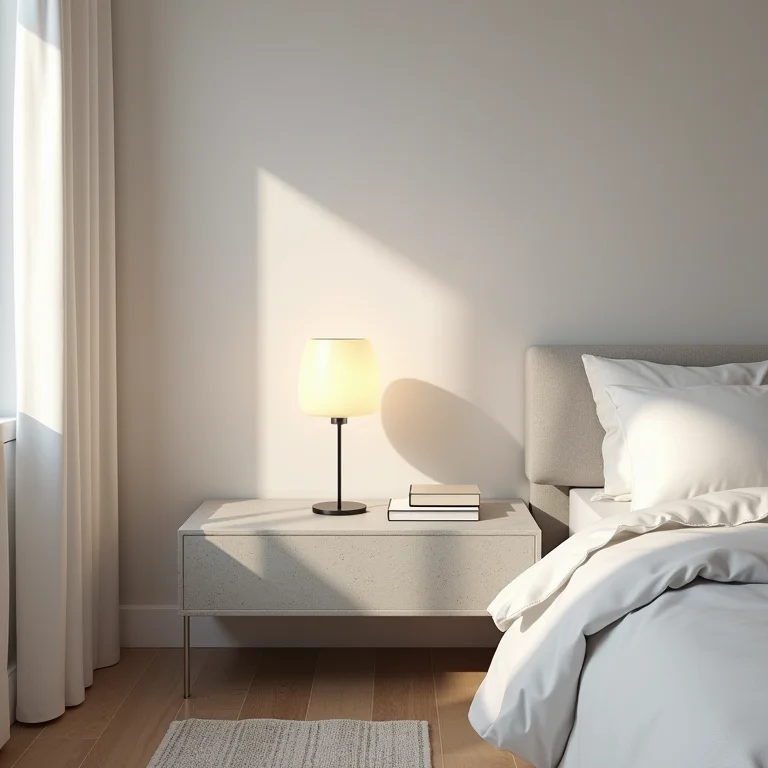 Mesa de cabeceira minimalista feita com blocos de concreto