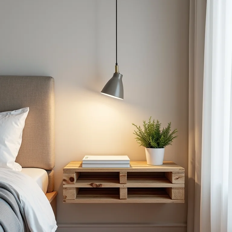 Mesa de cabeceira suspensa feita com pallet reaproveitado