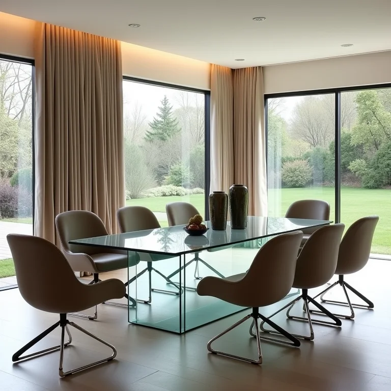 Mesa de jantar de vidro grande demais em uma sala de jantar pequena