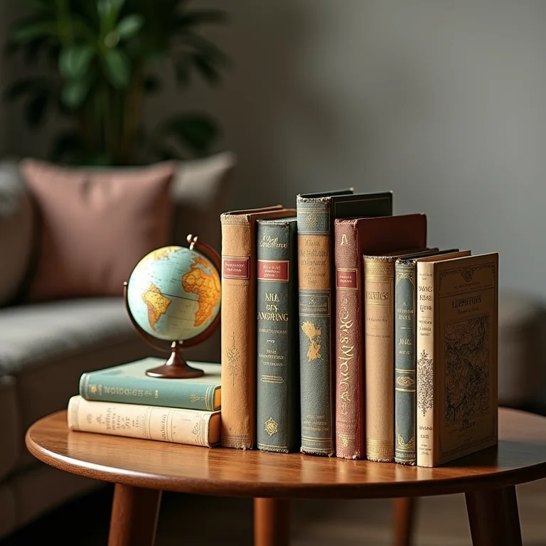 Mini-exposição temática de livros sobre viagens