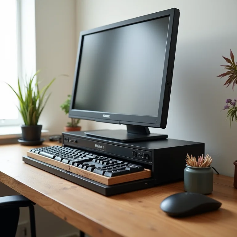 Mobiliário e acessórios decorativos feitos com peças de computador.