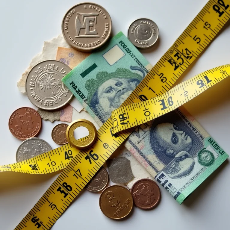 Moedas e notas organizadas simbolizando economia para projeto DIY de tapete