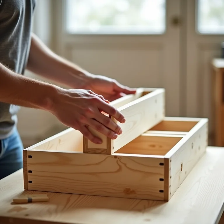 Montagem rápida de mesa de caixotes.