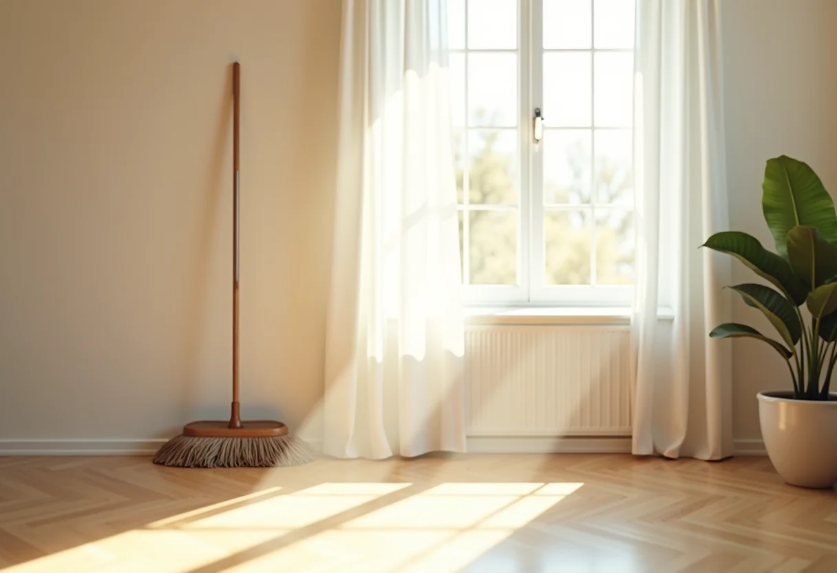 Mop giratório em um ambiente moderno e iluminado