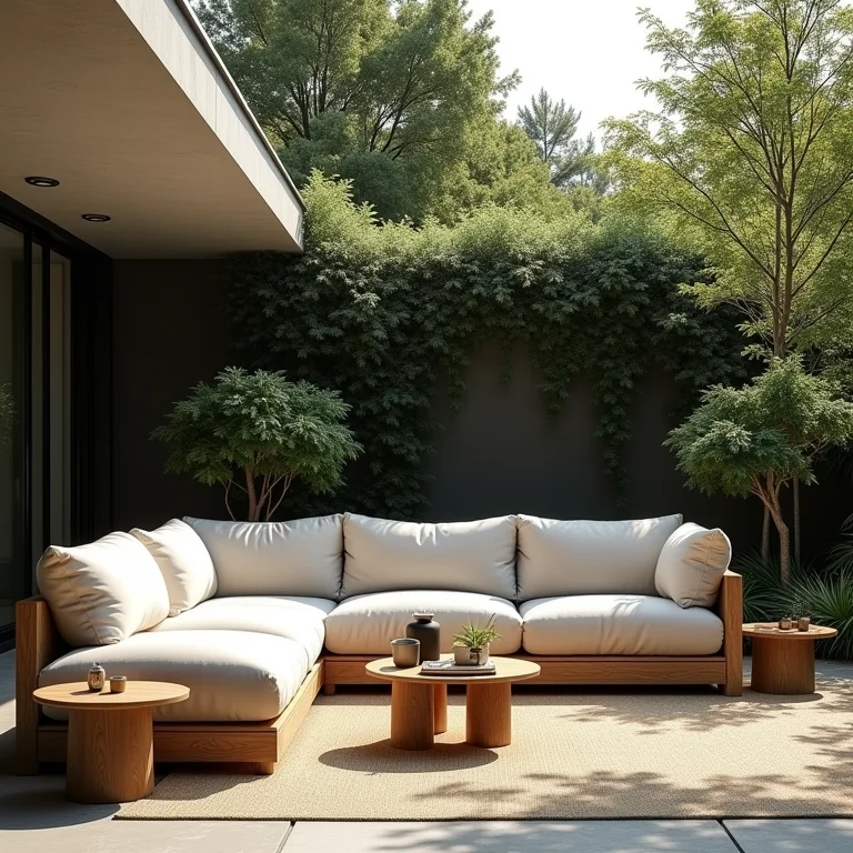 Móveis desproporcionais em quintal pequeno.