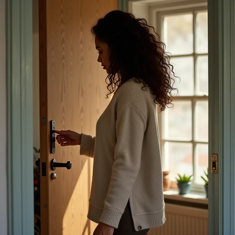 Mulher abrindo porta com impressão digital