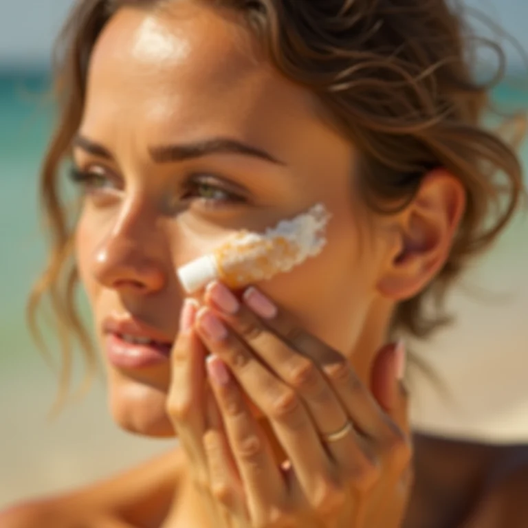Mulher aplicando protetor solar em bastão no rosto