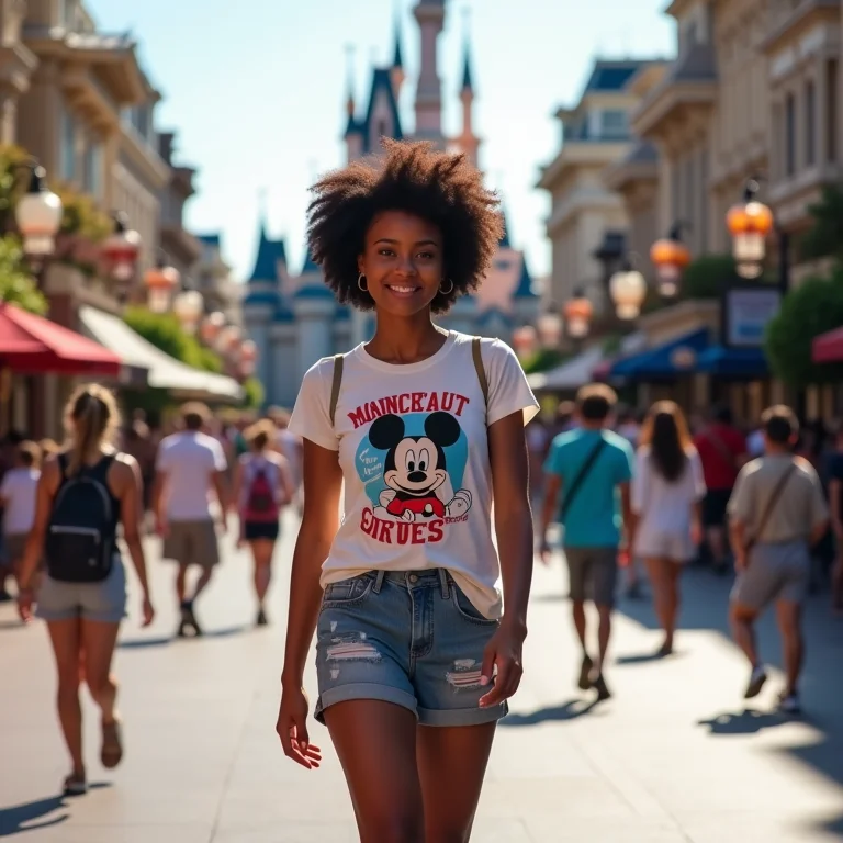 Mulher confortável caminhando na Disney