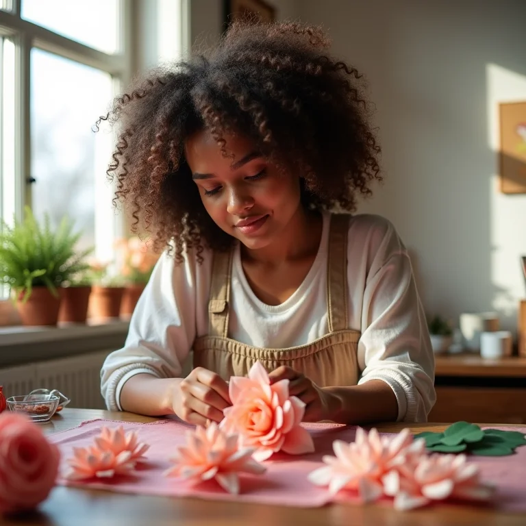 Mulher criando decoração de papel DIY